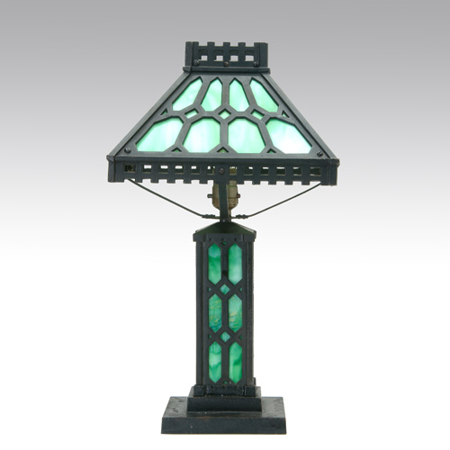 Appraisal: GOTHIC Table lamp of black enameled cast iron lined in