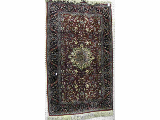 Appraisal: Oriental rug traditional style Persian burgundy field with cream and