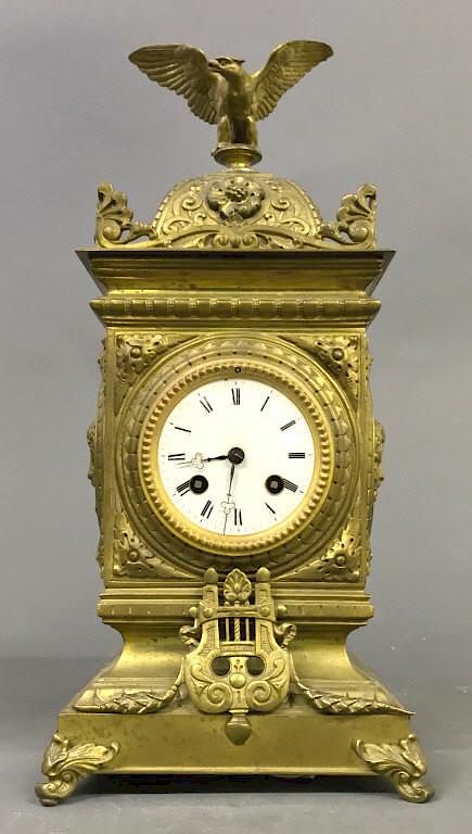 Appraisal: French Bronze Clock with Eagle Finial French bronze clock th