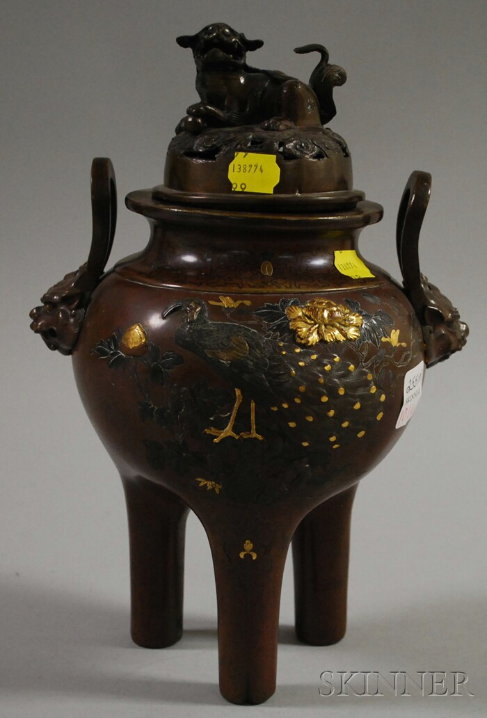 Appraisal: Japanese Patinated and Gilt-bronze Footed Censer ht in