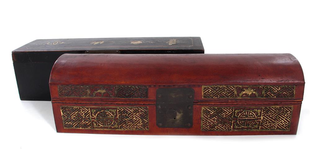 Appraisal: Asian scroll cases late th early th century Chinese tooled