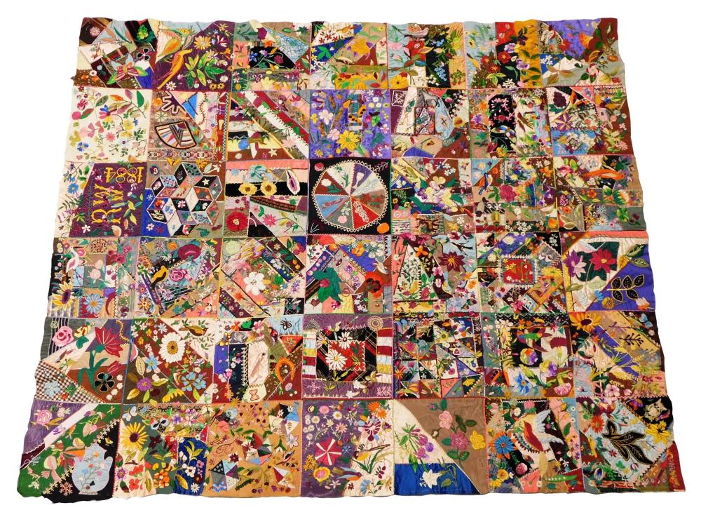 Appraisal: TEXTILES Handmade crazy quilt quilt top colorful patchwork with silk