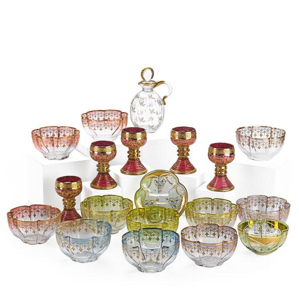 Appraisal: GROUP OF ENAMELED GLASS Nineteen gilt-enameled pieces including eleven matching