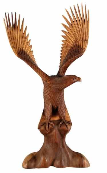 Appraisal: Large Wooden Hand-Carved Eagle Description With outstretched wings and excellent