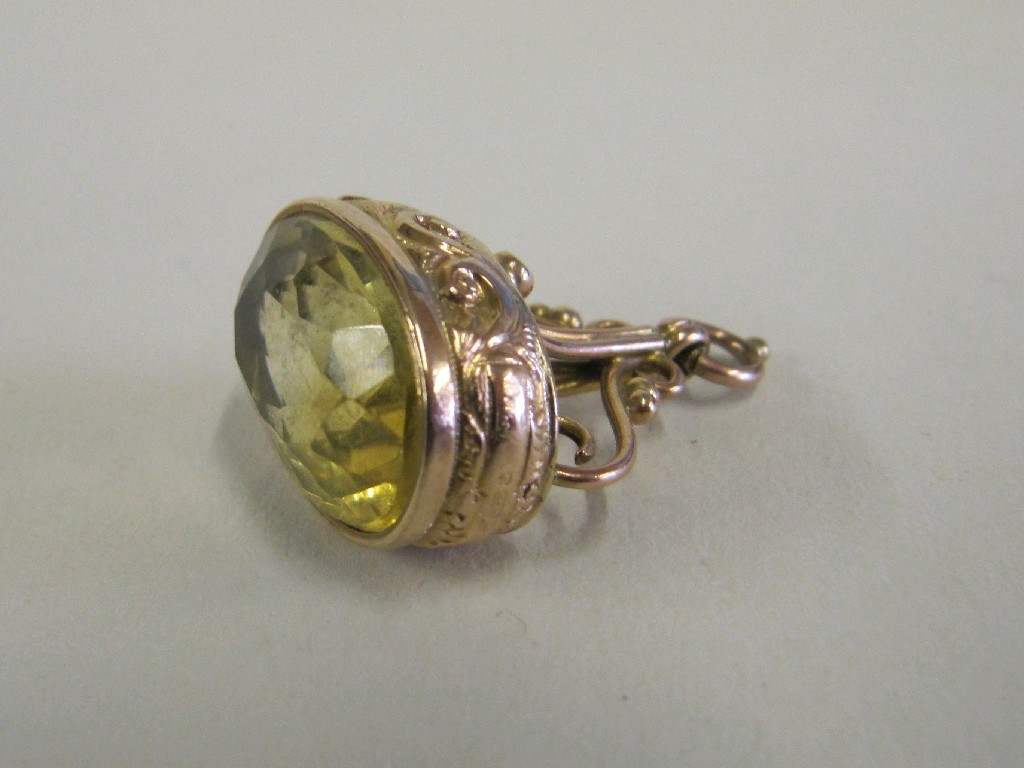 Appraisal: Nine carat gold mounted citrine fob