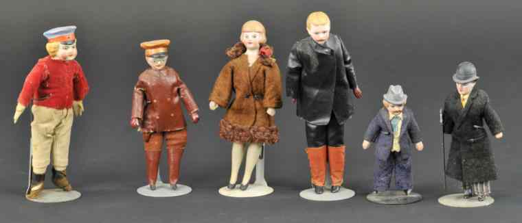 Appraisal: MINATURE BISQUE HEAD FIGURES Lot of six figures w varied