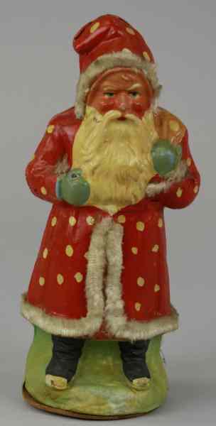 Appraisal: SANTA CANDY CONTAINER German hand painted pressed cardboard very colorful