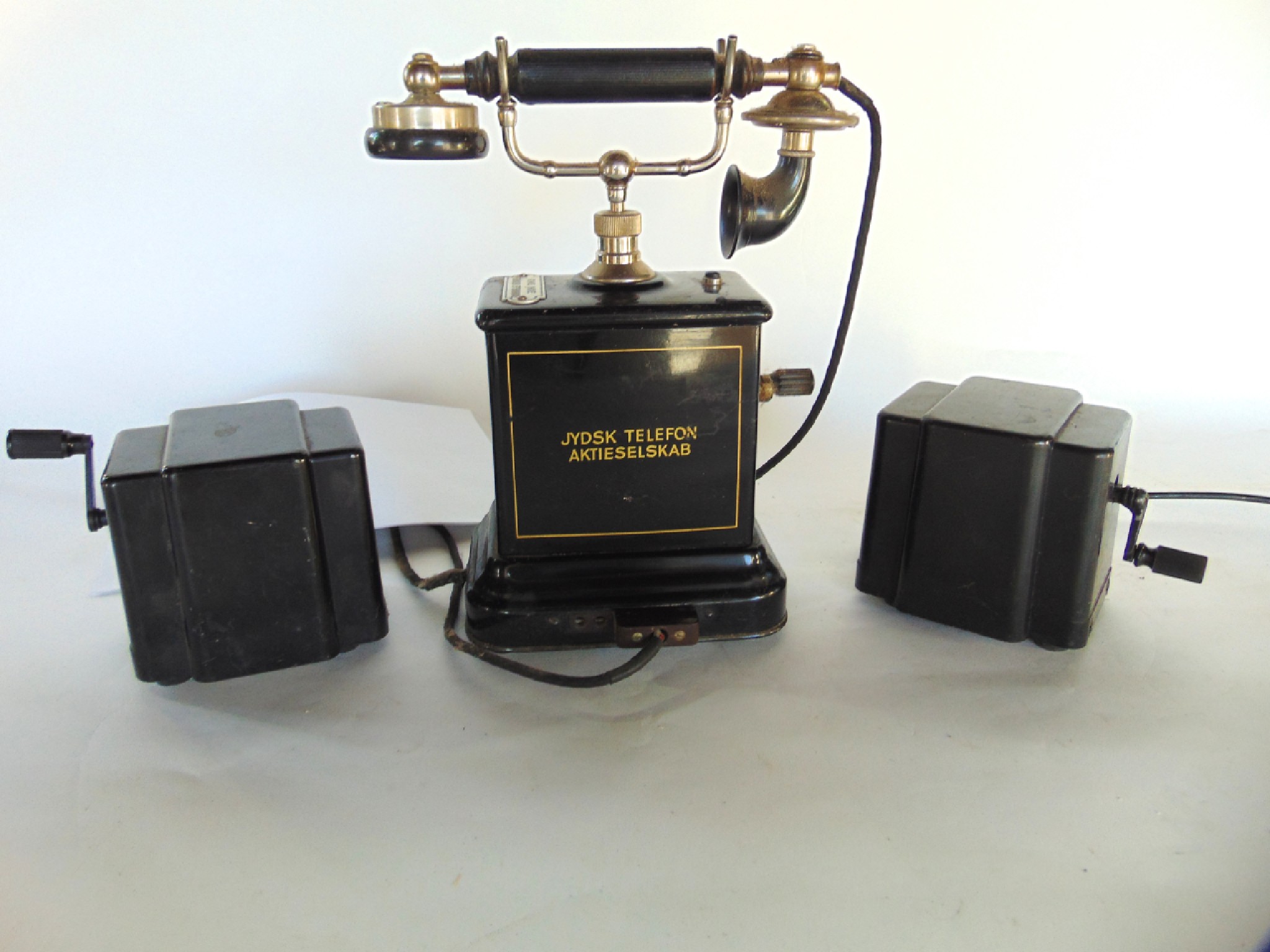 Appraisal: An antique telephone set marked JYDSK Telefon Aktiselskab together with