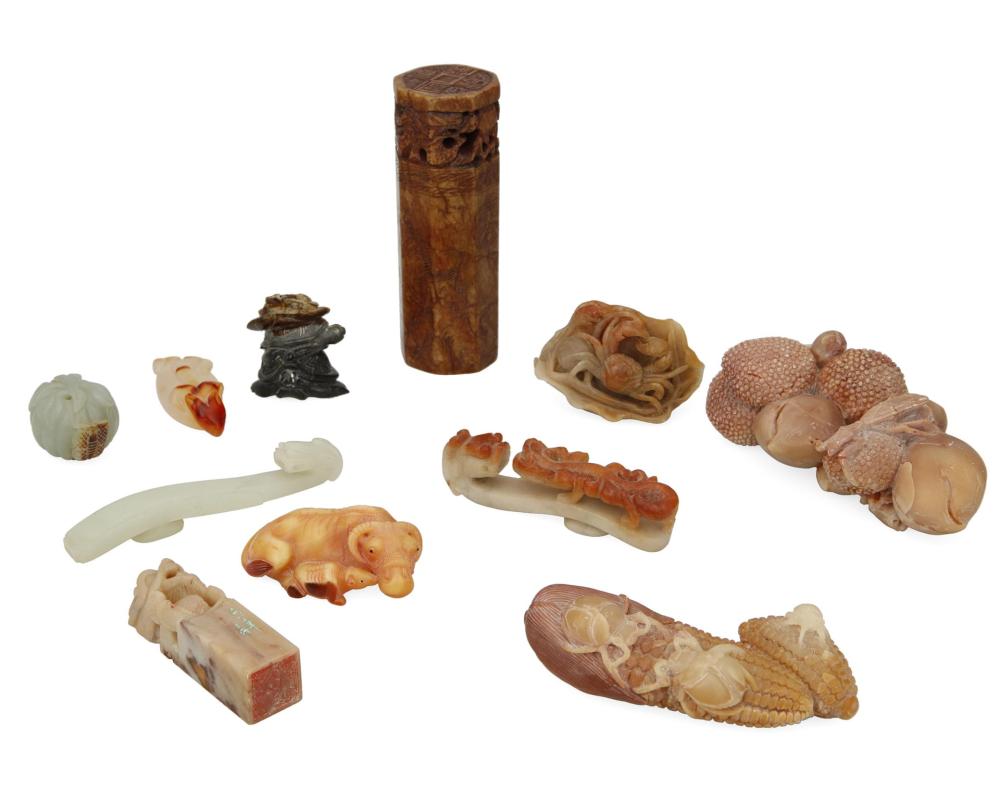 Appraisal: A group of East Asian carved hard stone items th