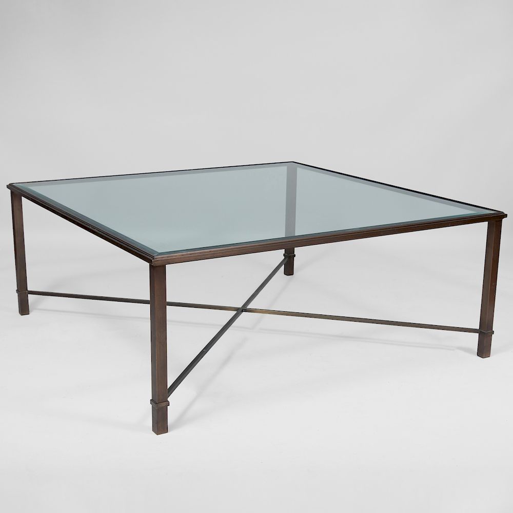 Appraisal: Modern Glass and Bronze Square Low Table x x in