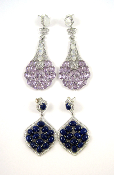 Appraisal: TWO PAIRS OF COLORED GEMSTONE EARRINGS including a pair of