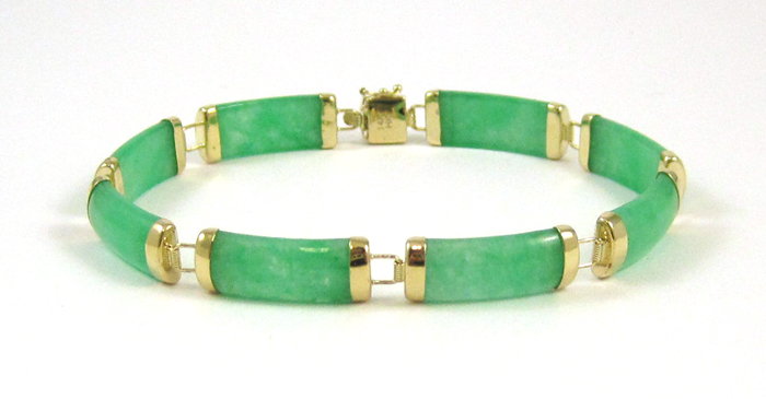 Appraisal: JADE AND FOURTEEN KARAT GOLD BRACELET measuring - inches in