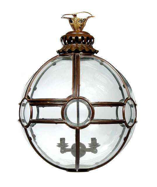 Appraisal: A COPPER AND GLASS SPHERICAL HALL LANTERN the sectional body