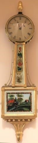 Appraisal: EARLY TH C BANJO CLOCK ATTRIBUTED TO AARONWILLARD REVERSE PAINTED