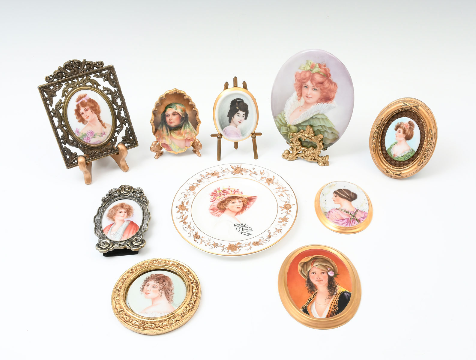 Appraisal: TEN PIECE CAROLE SCOTT MINIATURE PORCELAIN PAINTING LOT Various beautiful