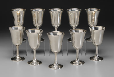 Appraisal: Ten sterling goblets flared rims marks for Wallace no monograms