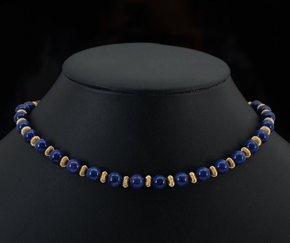 Appraisal: K LAPIS LAZULI BEAD NECKLACE mm lapis lazuli beads alternate