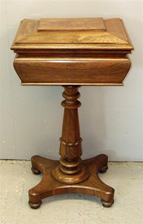 Appraisal: th century rosewood teapoy on octagonal column support and quatrefoil