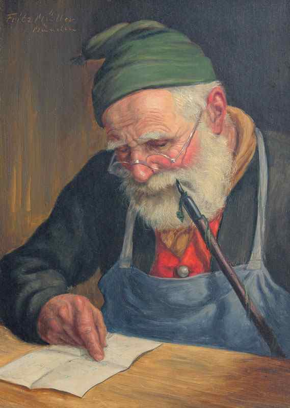 Appraisal: MULLER Fritz German - Bearded Man Reading and Smoking a