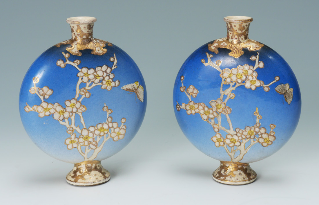 Appraisal: PAIR SATSUMA MOON VASES Each having a blue body with