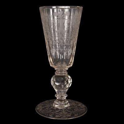 Appraisal: An early th Century Bohemian glass goblet the faceted bowl