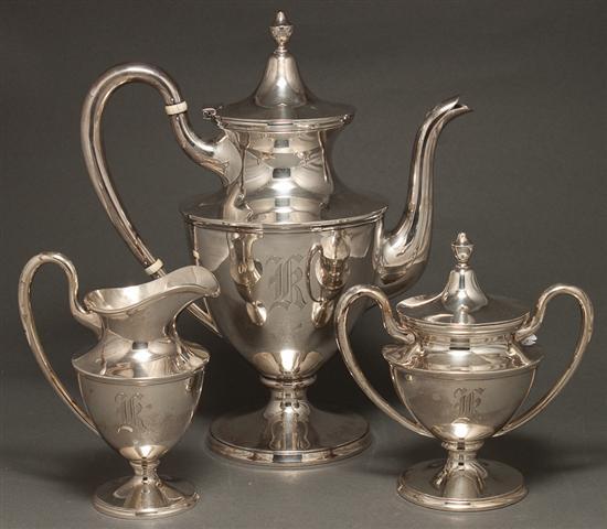 Appraisal: American Federal style sterling silver three-piece coffee set Stieff Baltimore