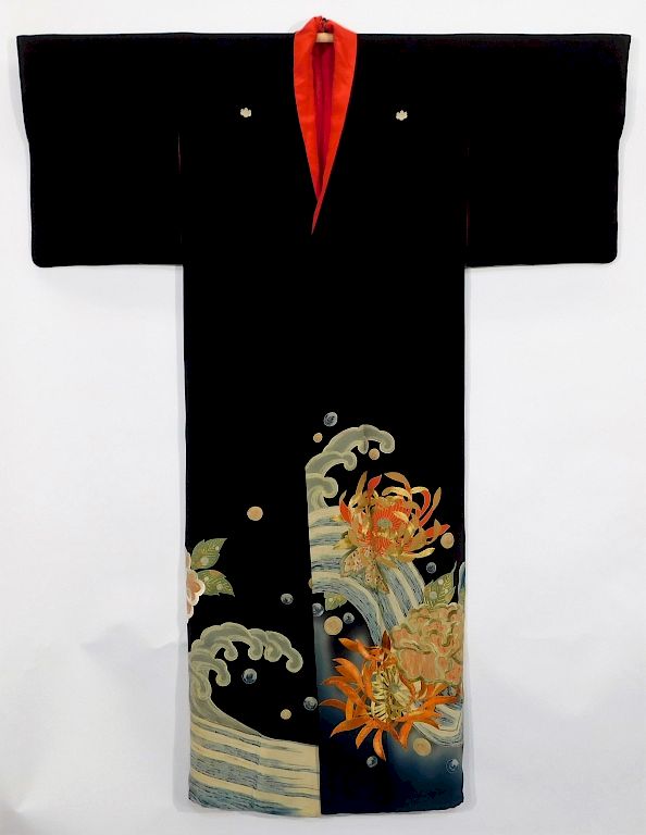 Appraisal: Japanese Meiji Period Floral Waves Tomesode Kimono Japan Circa Hand