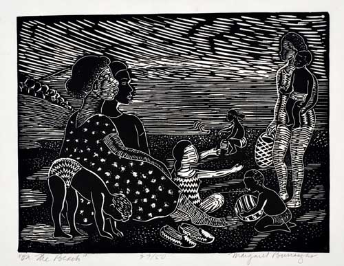 Appraisal: MARGARET BURROUGHS - On the Beach Linoleum cut print on