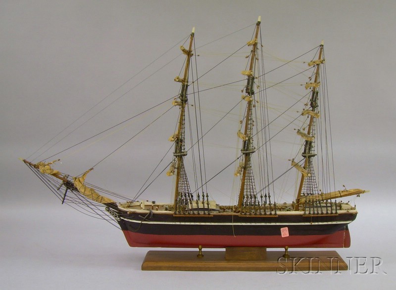 Appraisal: Carved and Painted Wooden Three-masted Sailing Ship Model Wirlwind Boston