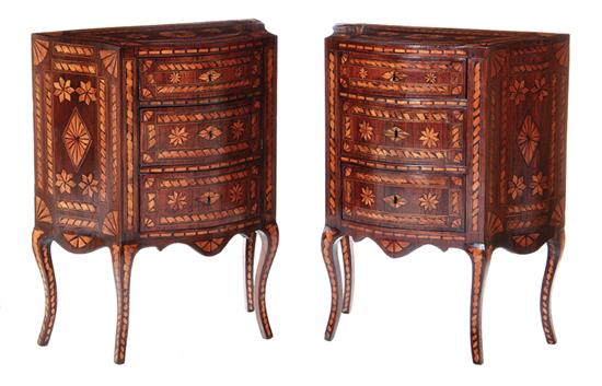 Appraisal: Pair Continental parquetry-inlaid commodes last half th century serpentine top