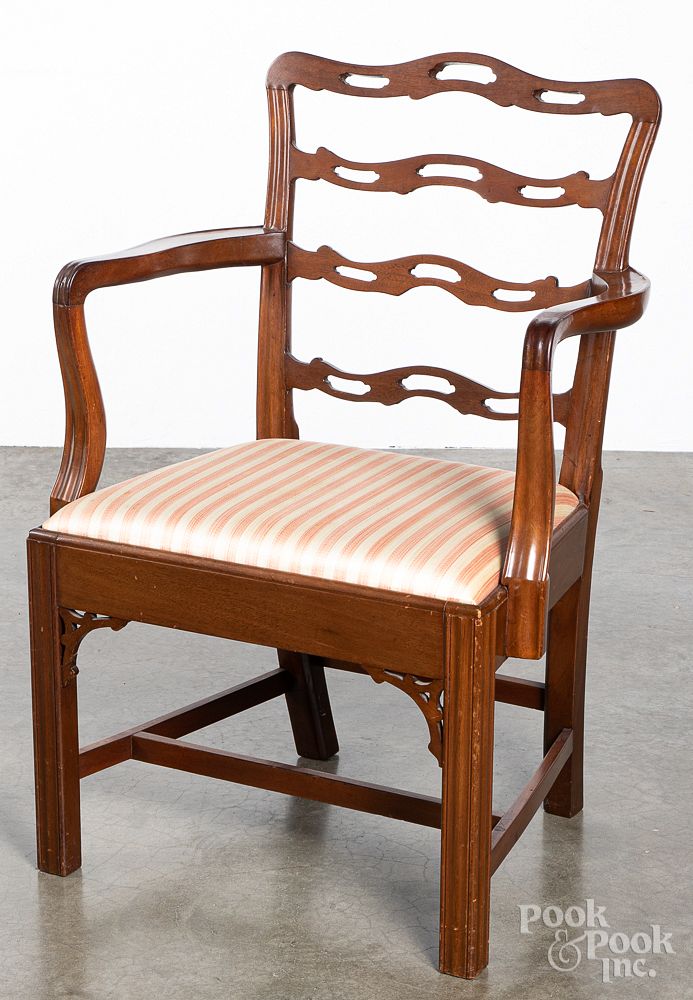 Appraisal: Philadelphia Chippendale mahogany armchair Philadelphia Chippendale mahogany ribbonback armchair late