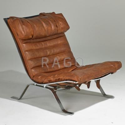 Appraisal: ARNE NORRELL Ari lounge chair Denmark s Chromed steel leather