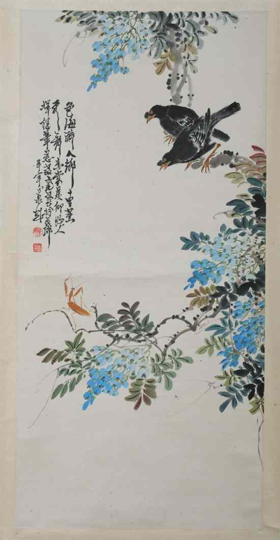 Appraisal: ANONYMOUS Chinese th century TWO BIRDS PERCHED ON FLOWERING BRANCH