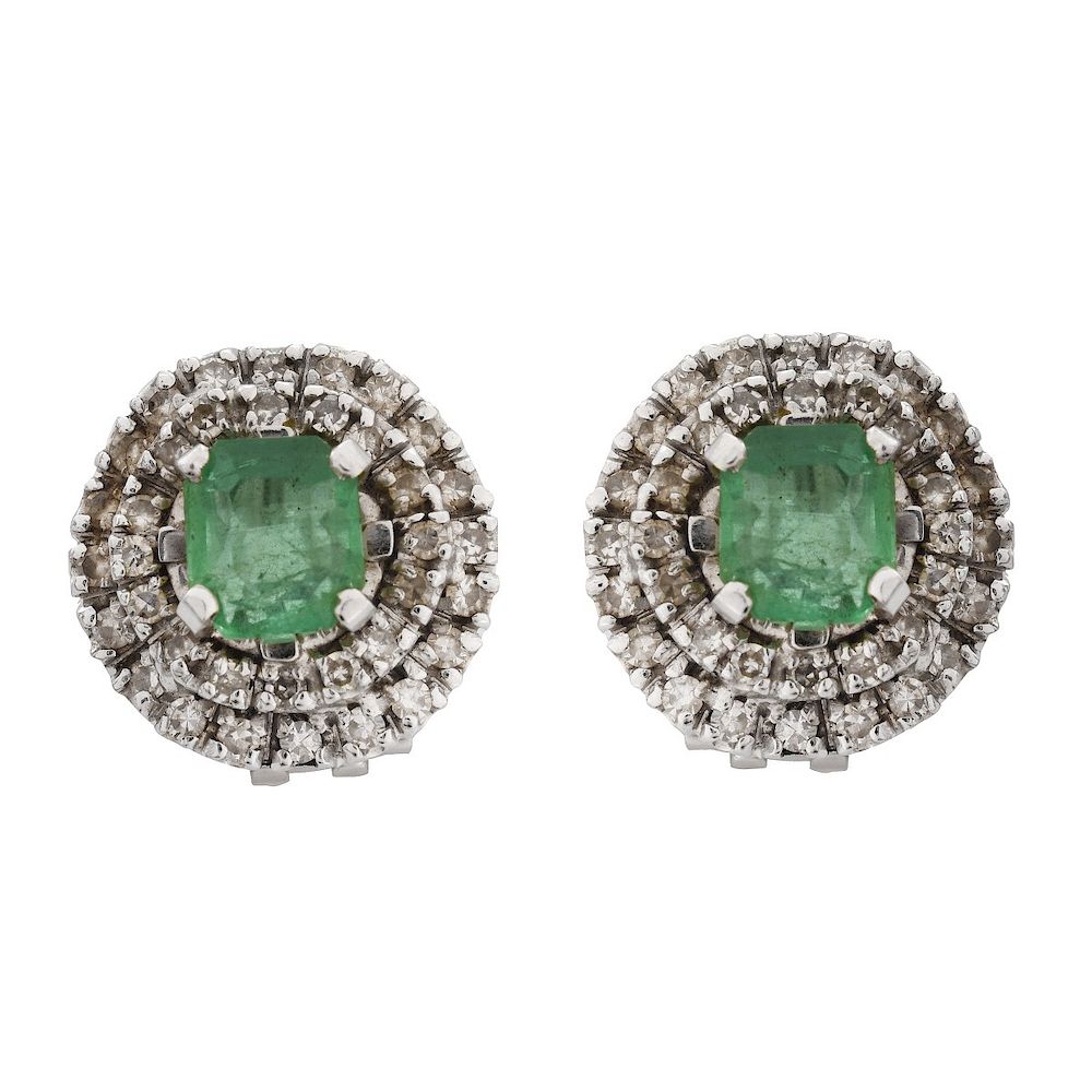 Appraisal: Emerald Diamond and K Earrings Vintage Oval Cut Emerald Diamond