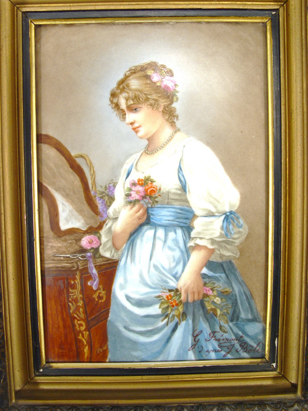 Appraisal: Rectangular Continental porcelain plaque hand painted with a young woman