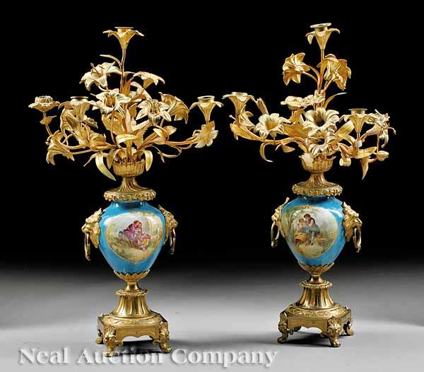 Appraisal: A Pair of S vres-Style Porcelain and Gilt Bronze Four-Light