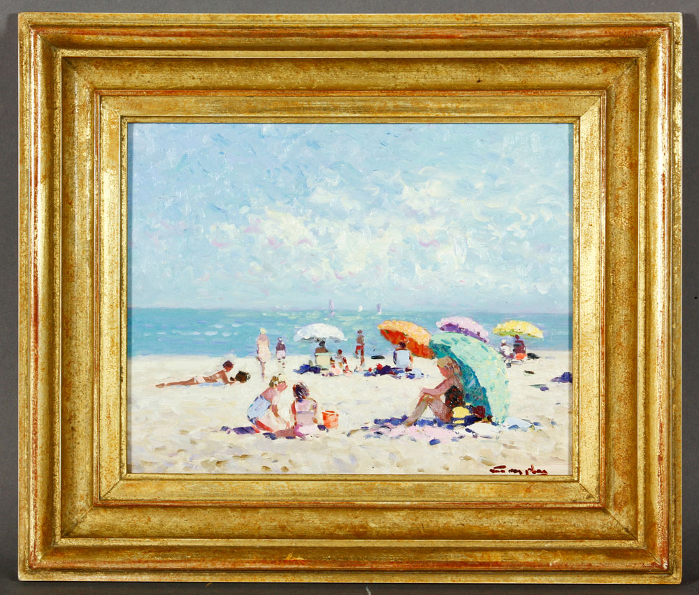 Appraisal: - Van Der Plas Beach Scene with Umbrella O B