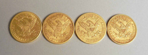 Appraisal: Four US gold liberty head coins and