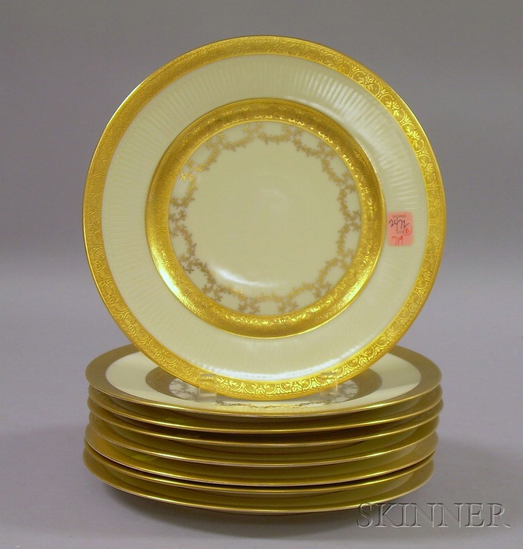 Appraisal: Set of Eight Limoges Gilt Decorated Porcelain Dinner Plates dia