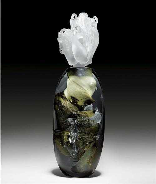 Appraisal: PIERINI ROBERT VASE WITH STOPPER FB Biot Clear bubbled glass