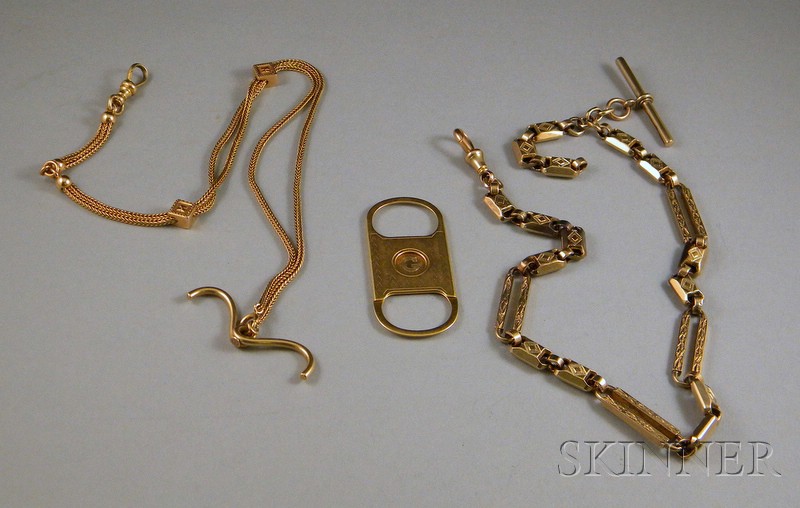 Appraisal: Two Gold Gentleman's Watch Chains and a Gold Cigar Cutter