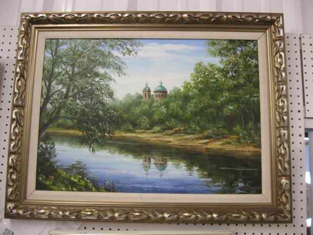 Appraisal: C A Kuznetsoff Oil Russian landscapewith churches in distance river