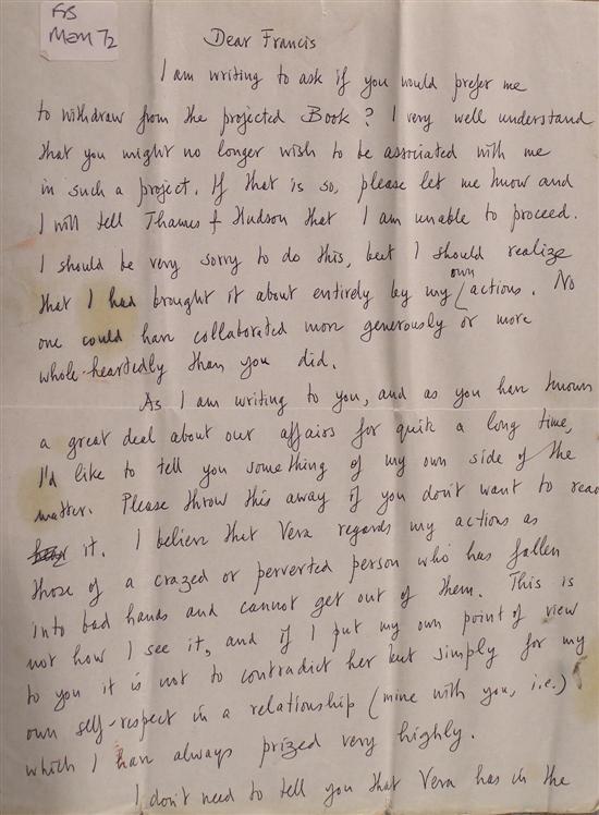 Appraisal: Un-dated hand written letter circa to Francis Bacon signed John