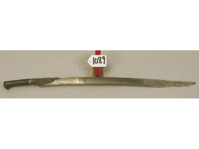 Appraisal: Mid Eastern short sword with fancy inlaid blade with Muslim