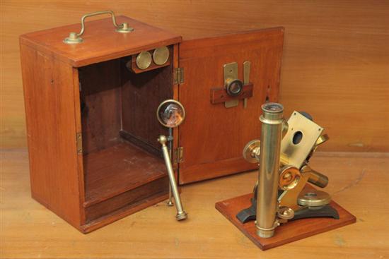 Appraisal: CASED MICROSCOPE Brass and signed ''J Hicks London'' Monocular mounted