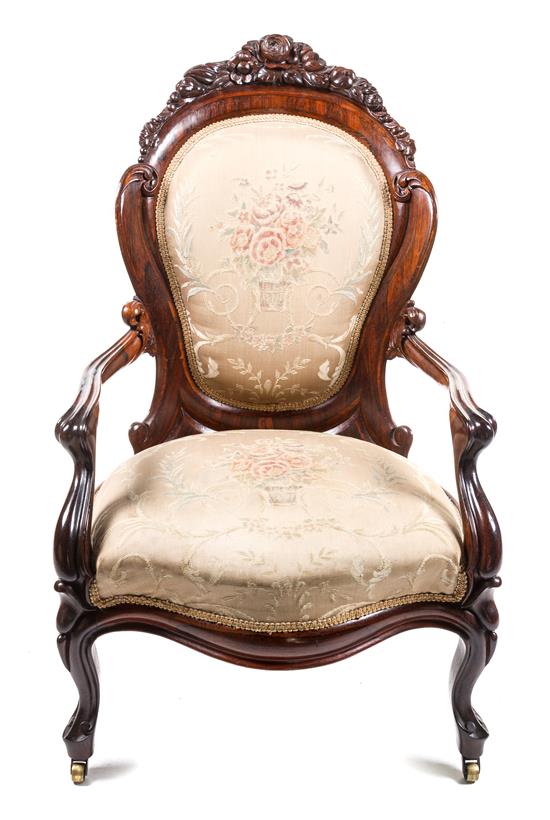 Appraisal: Sale Lot An American Victorian Rosewood Ladies Armchair second half