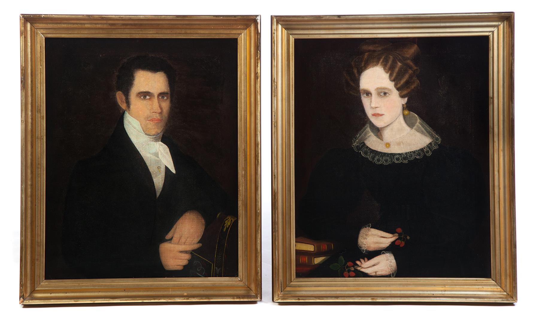 Appraisal: PAIR OF PORTRAITS ATTRIBUTED TO AMMI PHILLIPS NEW YORK -