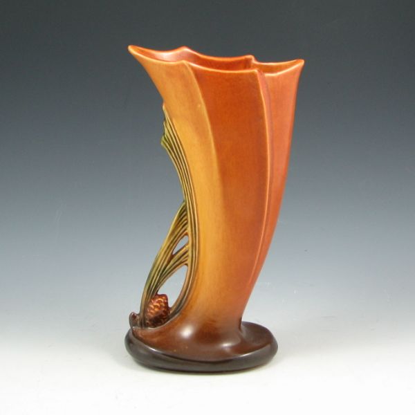 Appraisal: Roseville brown Pine Cone curved vase Marked Roseville USA -