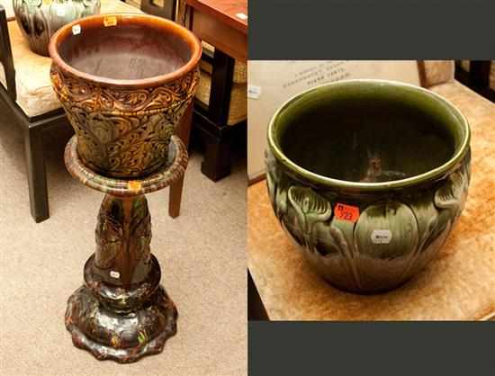 Appraisal: American glazed ceramic jardiniere and pedestal base and another glazed