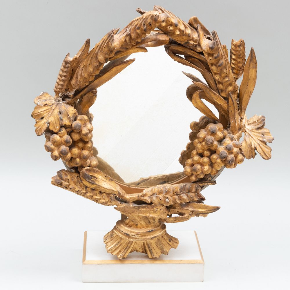 Appraisal: Looking Glass Mounted with Baroque Style Giltwood Wreath x x